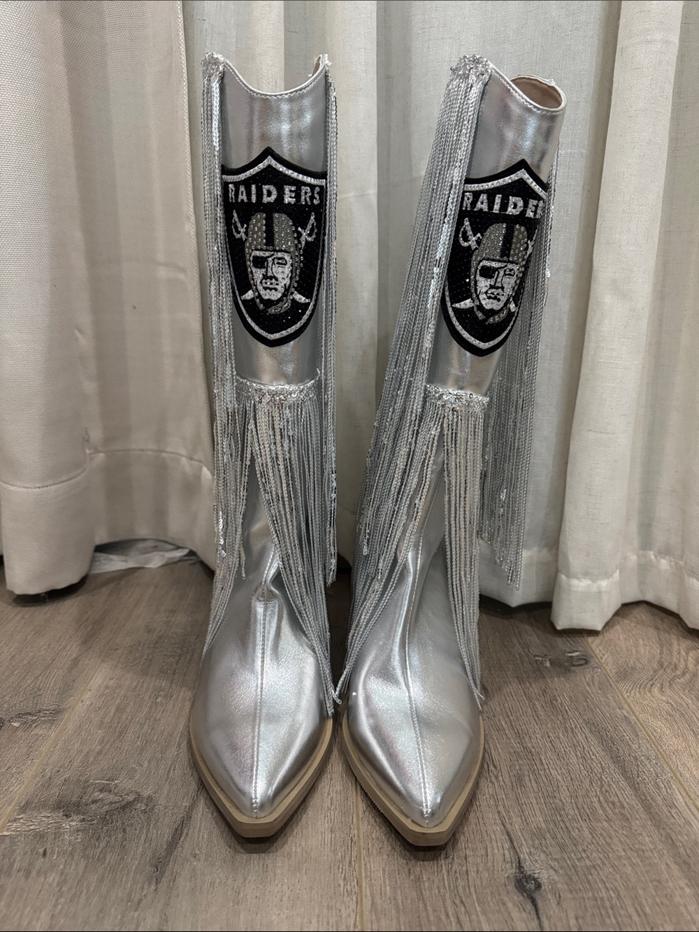 Silver Fringe Los Angeles Raiders Cowboy Boots 7